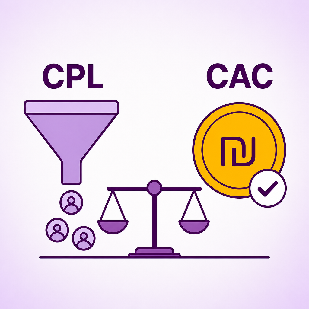 השוואה פשוטה: משפך לידים מול לקוח משלם — CPL מול CAC